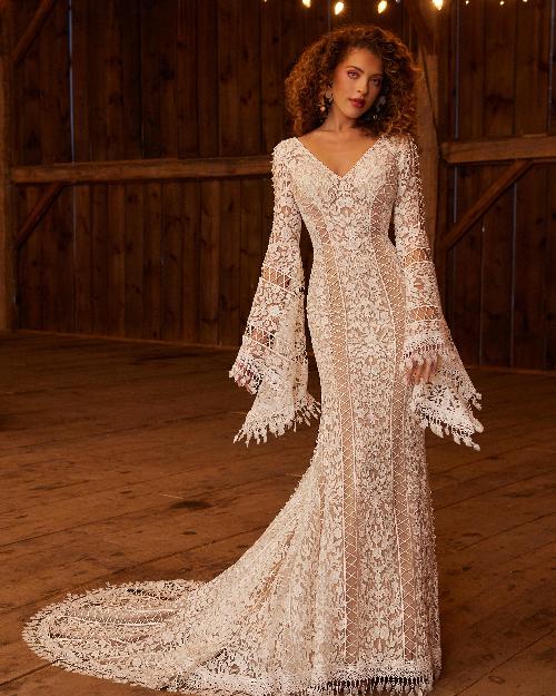 Lp2231 boho bell sleeve wedding dress with lace and low back1